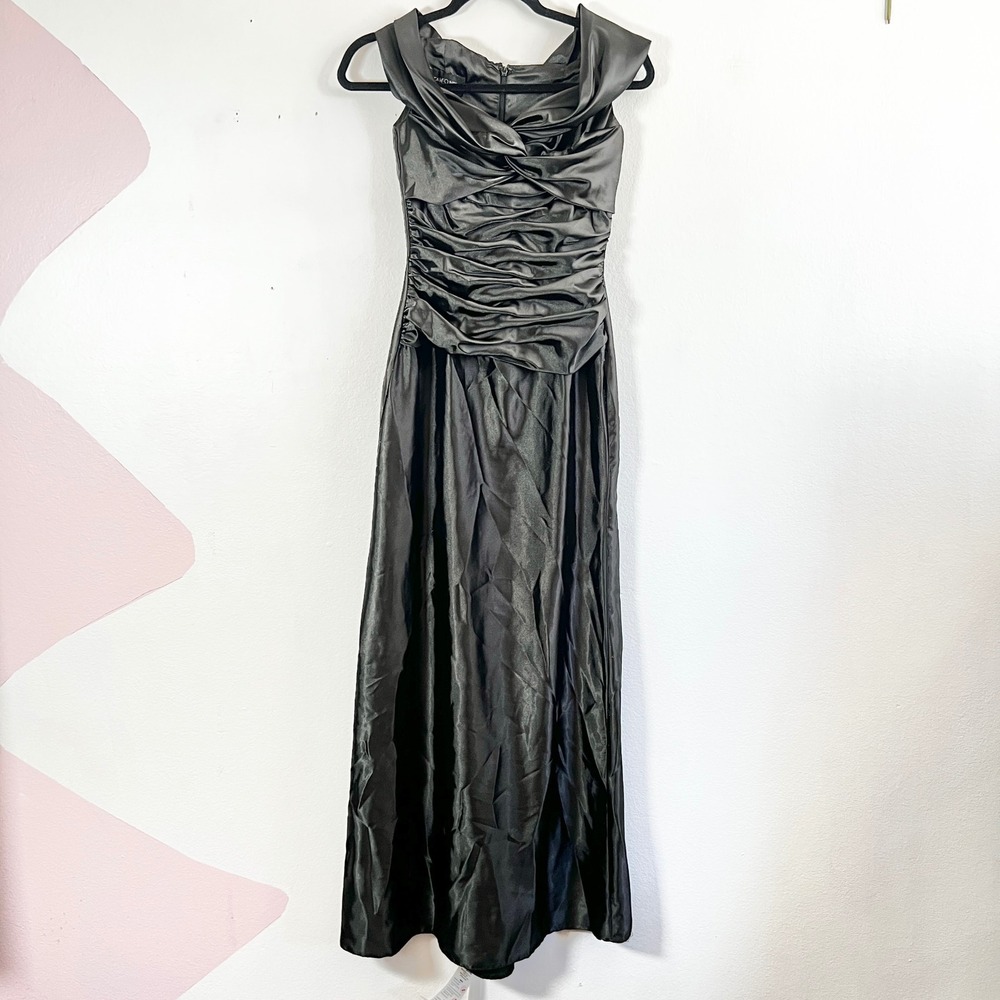 Jessica McClintock Maxi Dress Sz 4 Black Vintage Ruched Prom‎ Gala Formal Y2K